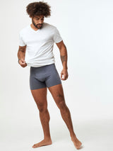 Joe V is 6', 180lbs, 32" waist and wearing size M # Boxer Briefs Graphite 3-pack | Fresh Clean Threads