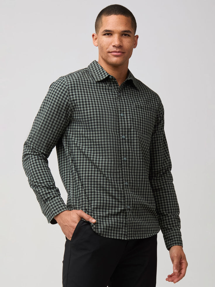 Long Sleeve Button Up in Mercury Green Gingham | Fresh Clean Threads