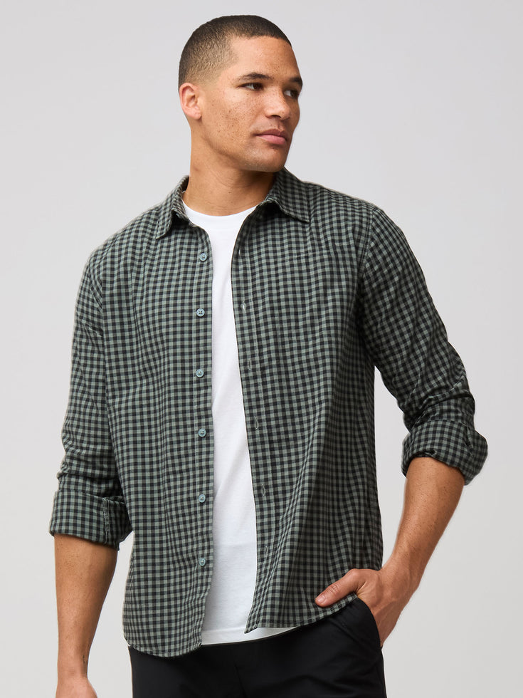 Men's Long Sleeve Button Up Green + Black Gingham | Fresh Clean Threads