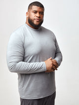 Steven is 6', 275lbs and wears a size 3XL # Long Sleeve Tee in Heather Grey | Fresh Clean Threads