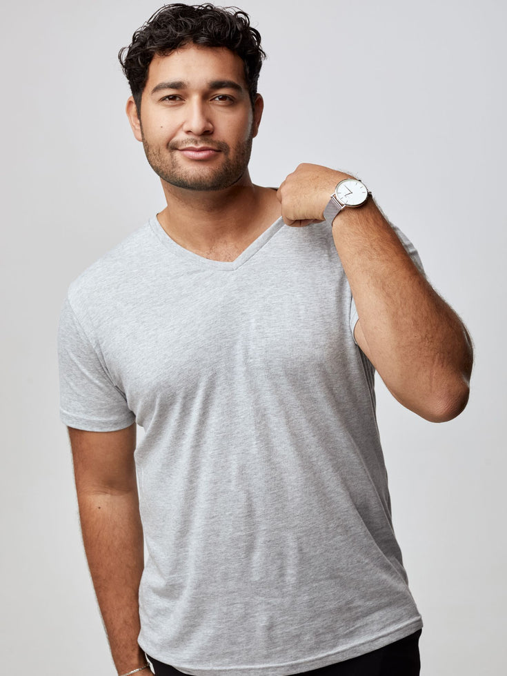 Heather Grey V-Neck T-Shirt For Men | Fresh Clean Tees