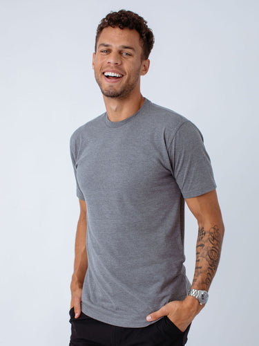 Christian is 6'5 and wears size Large tall  # Heather Grey Crew Neck Shirt | Best Men's Tees