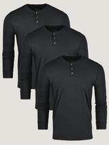 All Black Long Sleeve Henley 3-Pack | Fresh Clean Threads