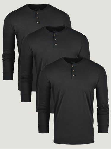 All Black Long Sleeve Henley 3-Pack | Fresh Clean Threads