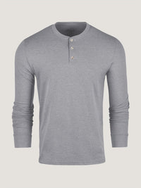 Heather Grey Long Sleeve Henley Shirts for Men | Fresh Clean Threads