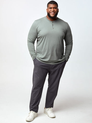 Steven is 6', 275lbs and wears a size 3XL  # Long Sleeve Henleys | Mercury Green | FCT