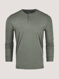 Mercury Green Long Sleeve Henley Ghost Mannequin | Fresh Clean Threads