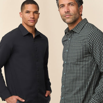 Two men wearing button-up shirts 
