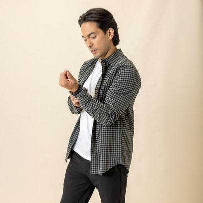 Man wearing a gingham checkered shirt over a white t-shirt | fresh clean threads