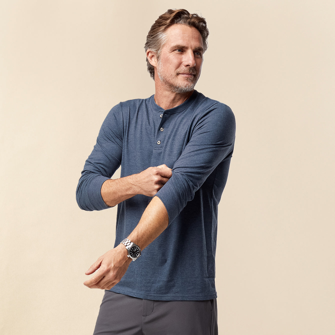 Navy Long Sleeve Henley | Fresh Clean Threads