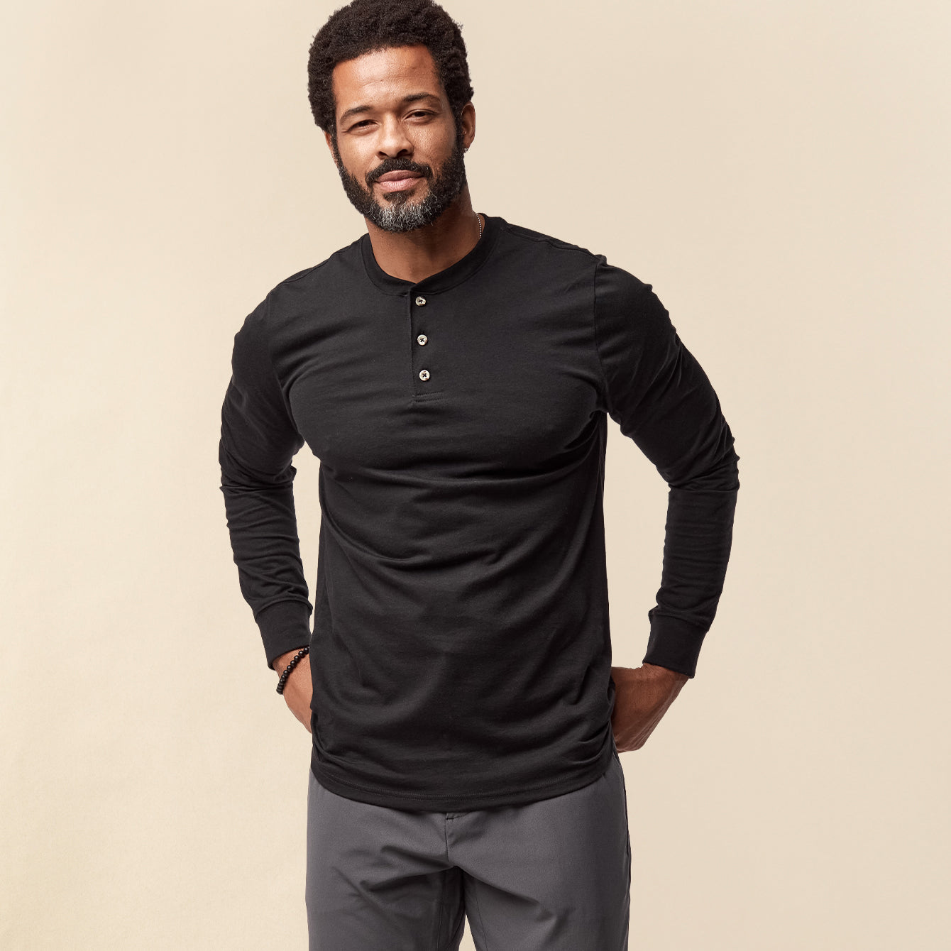 All Black Long Sleeve Henley 3-Pack | Fresh Clean Threads