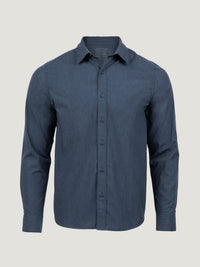 Men's Navy Long Sleeve Button Up Shirt | The fabric with some give