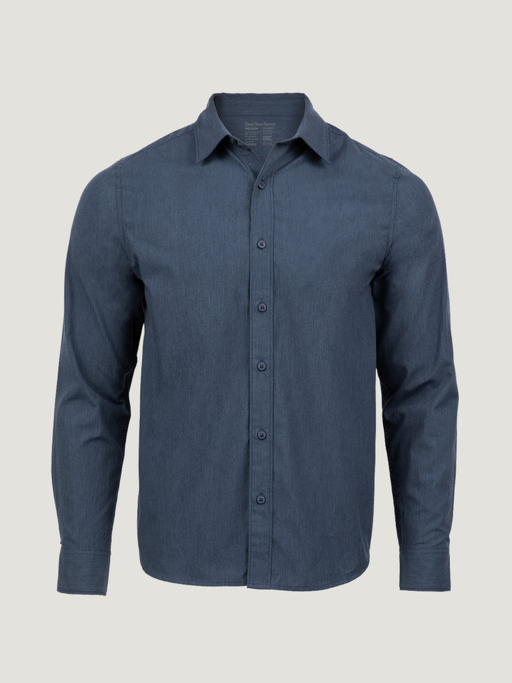 Men's Navy Long Sleeve Button Up Shirt - Main Image