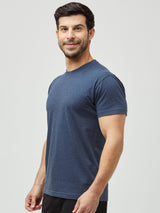 Joey is 5'7" and wears M Short # Navy Crew Neck Men's Tee | Fits EveryBODY: S-4XL in Short, Reg, Tall Sizes