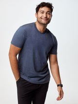 Matheus is 6', 210LBS and wears a size XL # Navy Crew Neck Shirt for Men, Available in the Fall Essentials 5-Pack