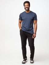 Jarrett is 6', 168lbs and wears a size M # Men's Tee | Navy | Fresh Clean Threads