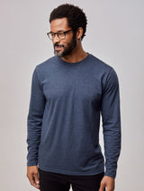 Jarrett is 6', 168lbs and wears a size M # Long Sleeve Tee in Navy | Foundation 5-Pack | Fresh Clean Threads