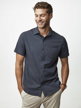 Joe is 6'2, 177LBS and wears a size L # Navy Short Sleeve Stretch Button Ups | Fresh Clean Threads