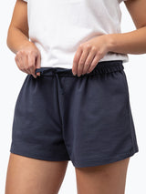 Foldable waistband + internal adjustable drawstring # Comfortable Waistband in our Women's Navy Lounge Shorts at FCT