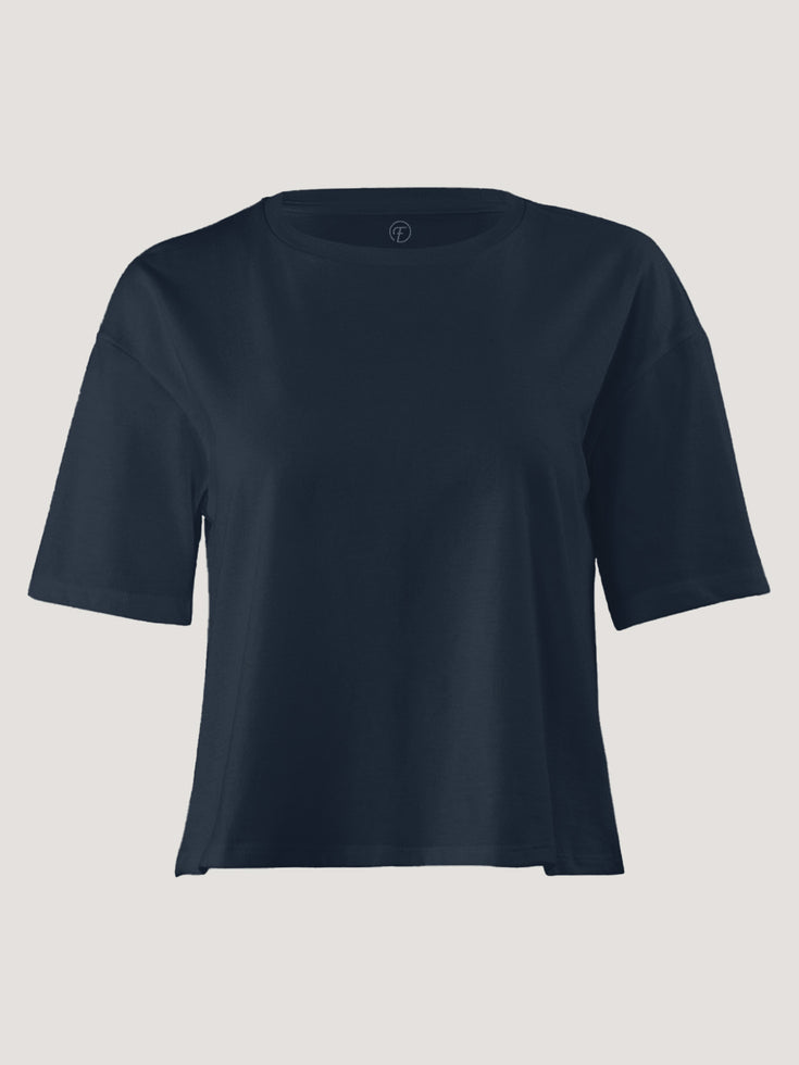 Dark Navy Cropped Boxy Tee | Women's Shirts