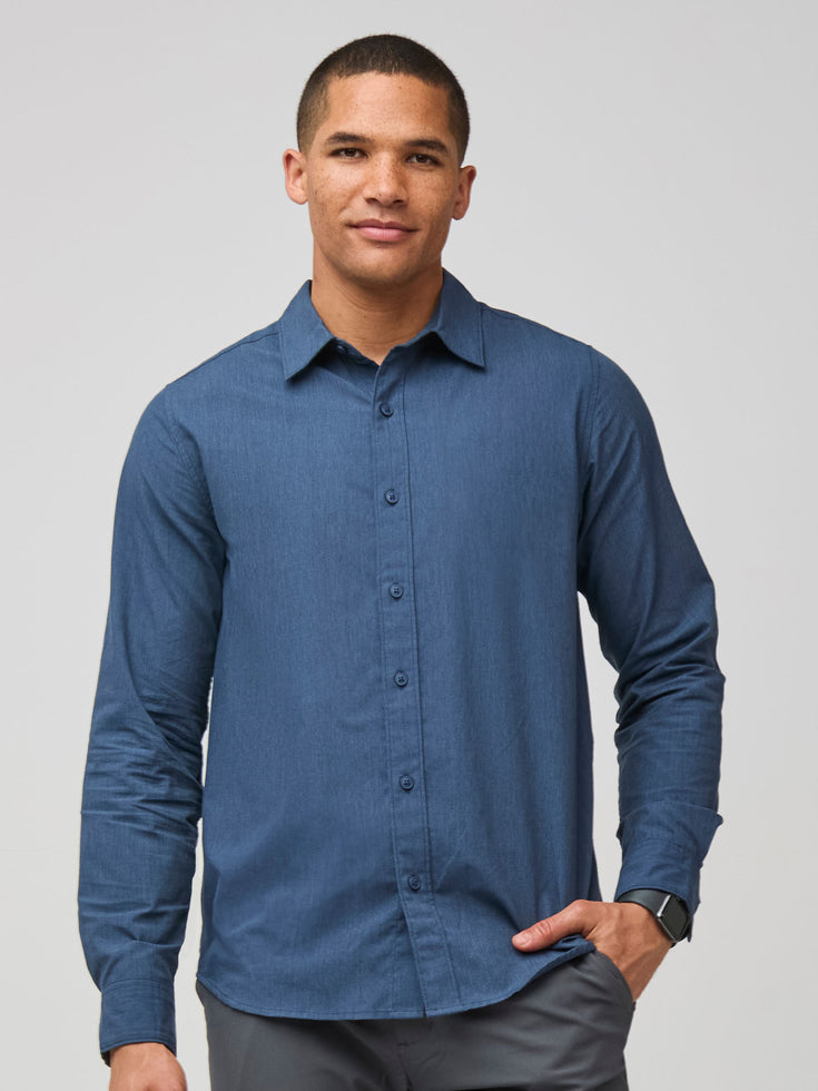 Navy Long Sleeve Button Up | New Style | Fresh Clean Threads