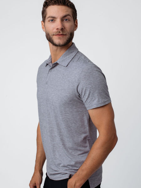 features a lightweight and breathable fabric # Grey Performance Polo | Fresh Clean Threads