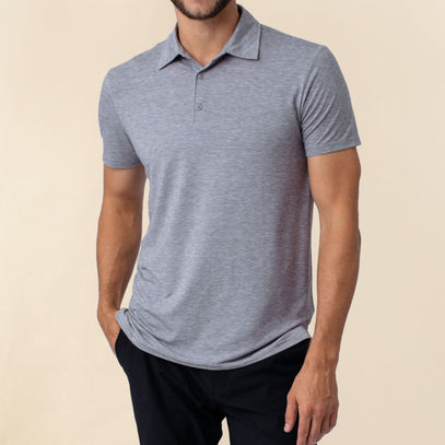 Man wearing a gray polo shirt | Fresh Clean Threads