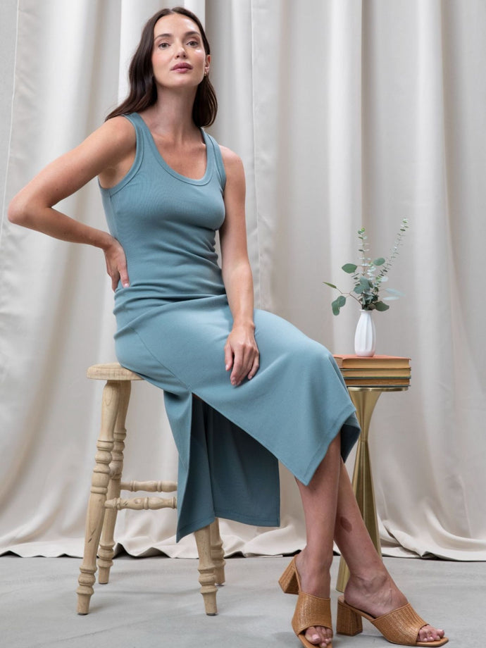 ribbed tank dress midi Harbor Mist Ribbed Tank Dress