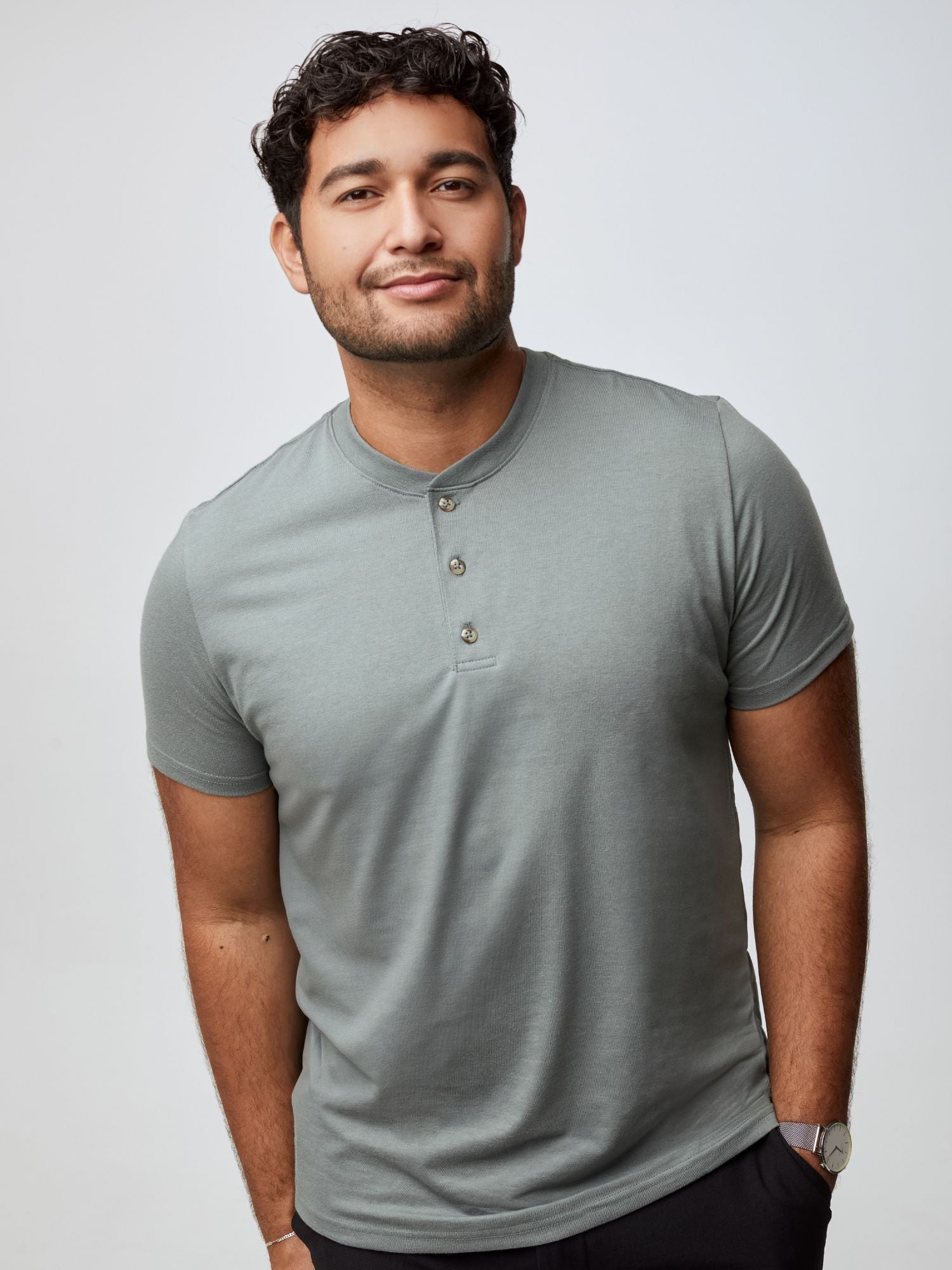 Heather Grey Short Sleeve Henley| Fresh Clean Threads