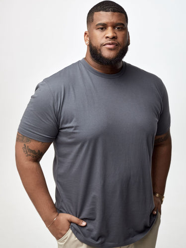 Steven is 6', 275lbs and wears a size 3xl # Cool Colors Crew Neck 5-Pack | Slate |  Fresh Clean Threads