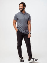 Jarrett is 6', 168lbs and wears a size M # Men's Slate Polo Shirt | Find Your Perfect Fit