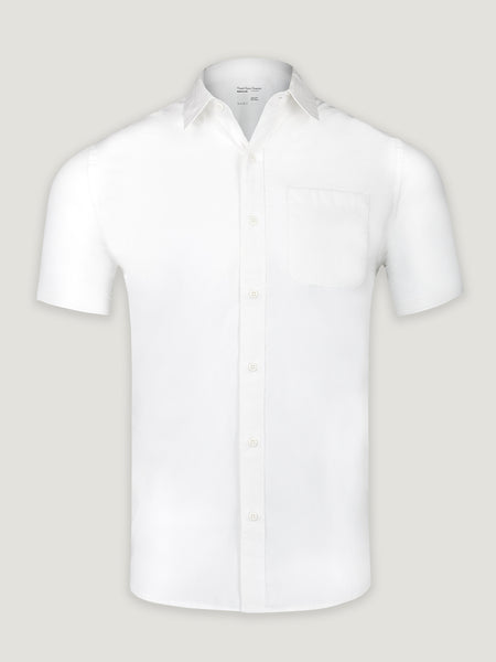 White Short Sleeve Stretch Button Up