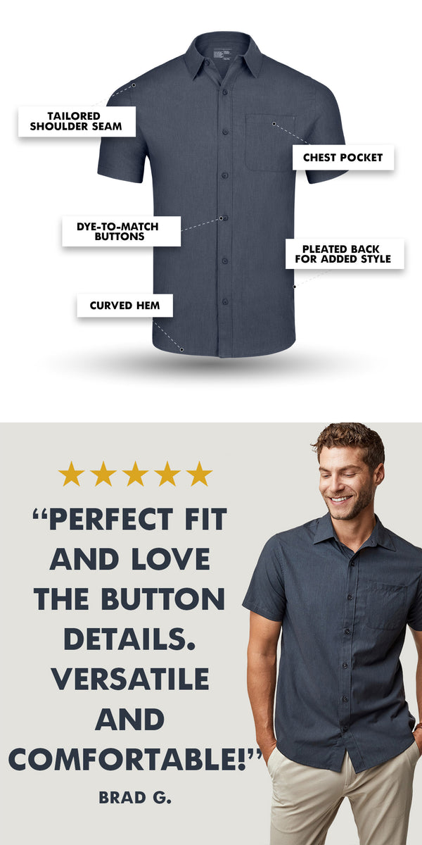 Vintage Grey Short Sleeve Stretch Button Up | Fresh Clean Threads