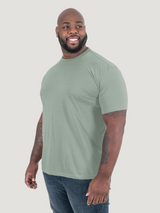 Corey is 6'2", 250LBS and wears a size 3XL # Vintage Green Crew Neck Tee | Vintage Crew Neck 3-Pack | Fresh Clean Threads Canada