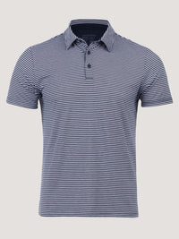 Navy & White Striped Performance Polo | Fresh Clean Threads