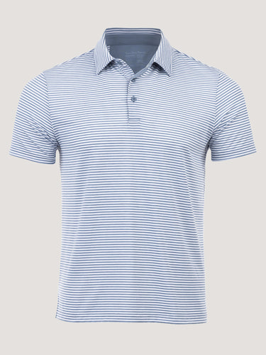 Striped Performance Polo | Wedgewood and White | Fresh Clean Threads