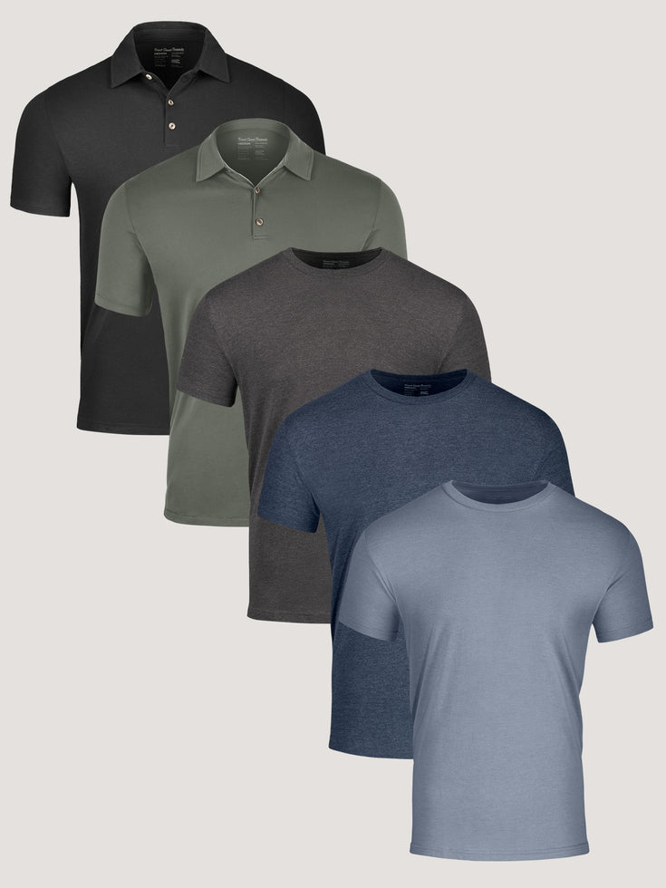 Mixed Tee Anniversary Pack: Three Men's Crew Neck Shirts and Two Men's Polo Shirts