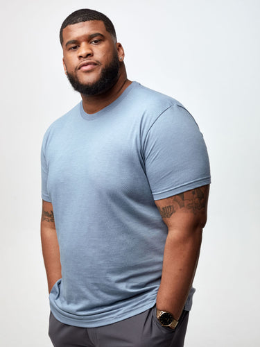 Steven is 6', 275lbs and wears a size 3xl # Wedgewood Crew Tee | Fresh Clean Threads