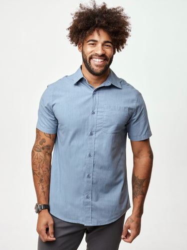 Stay sharp all day with no ironing needed # Wedgewood Short Sleeve Button Up | Fresh Clean Threads