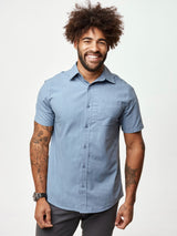Joe is 6', 180LBS and wears a size L # Wedgewood Short Sleeve Stretch Button Up| Quality fabrics, for life’s moments
