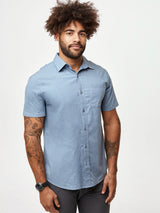 Joe is 6', 180LBS and wears a size L  # Wedgewood Short Sleeve Stretch Button Ups | Fresh Clean Threads