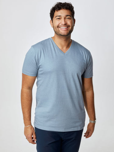 Matheus is 6', 210LBS and wears a size XL # Men's Wedgewood V-Neck Tee | Fresh Clean Threads