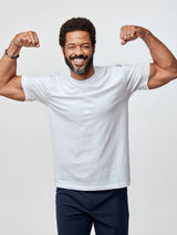 Jarrett is 6', 168lbs and wears a size M # All White 5-Packs | Fresh Clean Threads