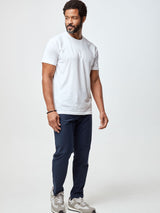 Jarrett is 6', 168lbs and wears a size M # All White Tees 5-Pack | Fresh Clean Threads