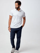 Jarrett is 6', 168lbs and wears a size M # Men's Polo | White | Fresh Clean Threads
