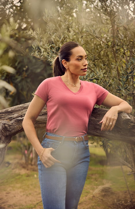 Women's Coral Pink V-Neck