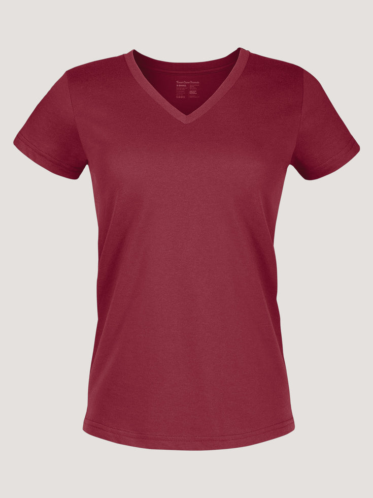 Women's V-Neck T-Shirt in Cosmic Red at Fresh Clean Threads