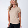 Maddy is 5'8", size 4 and wears a size S # Women's T-Shirt | Desert | Fresh Clean Threads