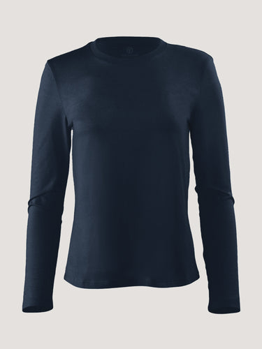 Women's Long Sleeve Crew Neck Shirts in Dark Navy | Tailored fit, top to bottom