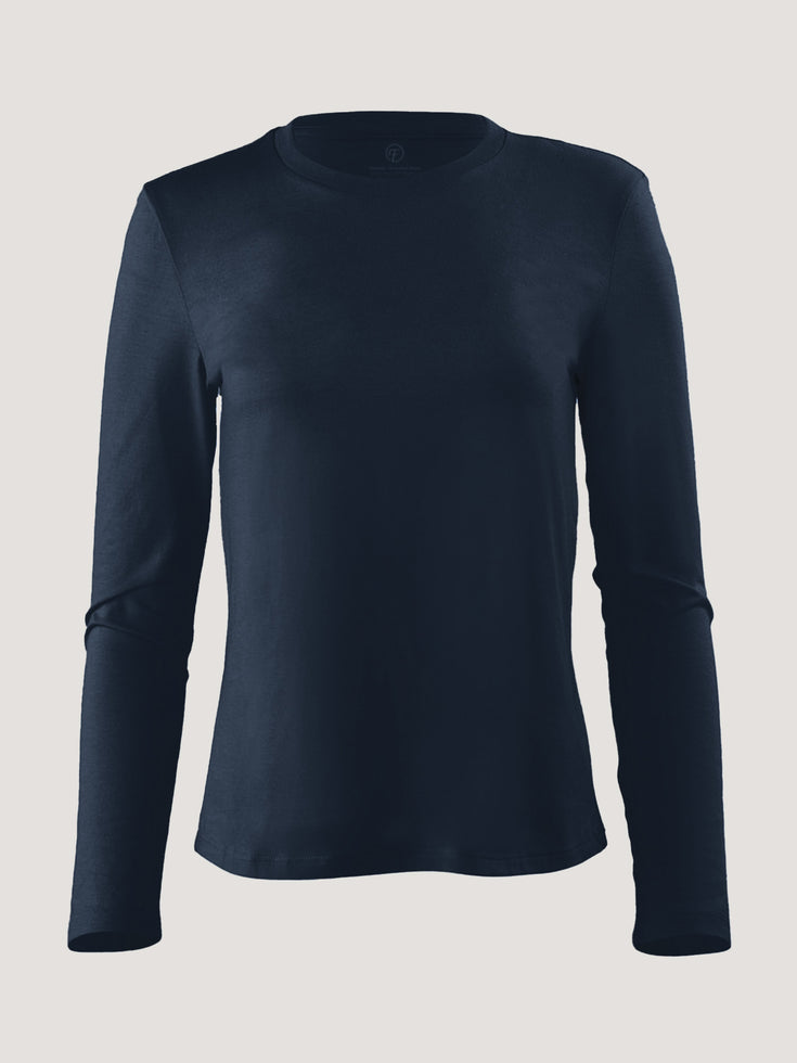 Women's Long Sleeve Crew Neck Shirts in Dark Navy | Tailored fit, top to bottom
